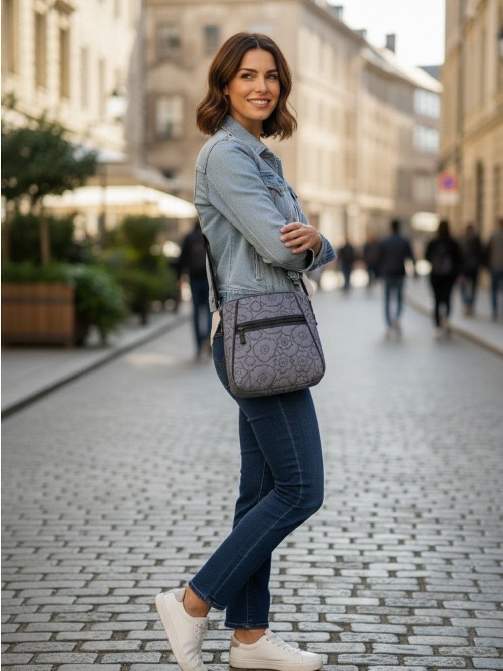 Thirty One Grey Floral Poppy Quilted Crossbody Bag & Black Poppy Crossbody